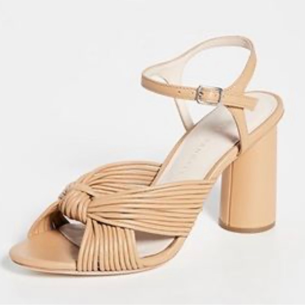 Loeffler Randall Cream Tan Heels with Chunky Cylindrical Heel